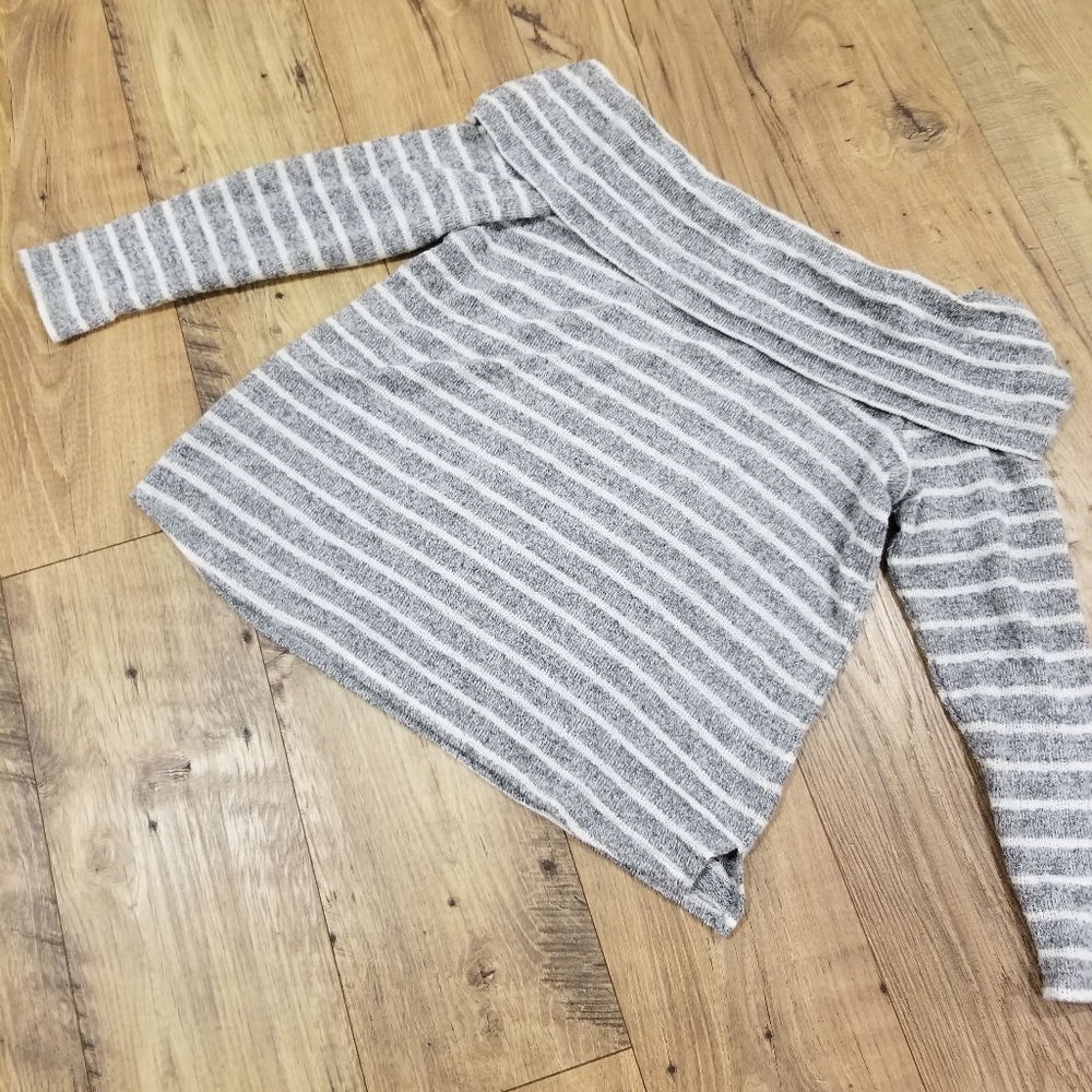 LB Grey Striped off shoulder sweater